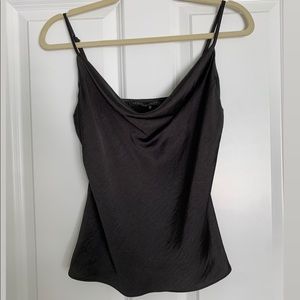 Cowl neckline black tank top